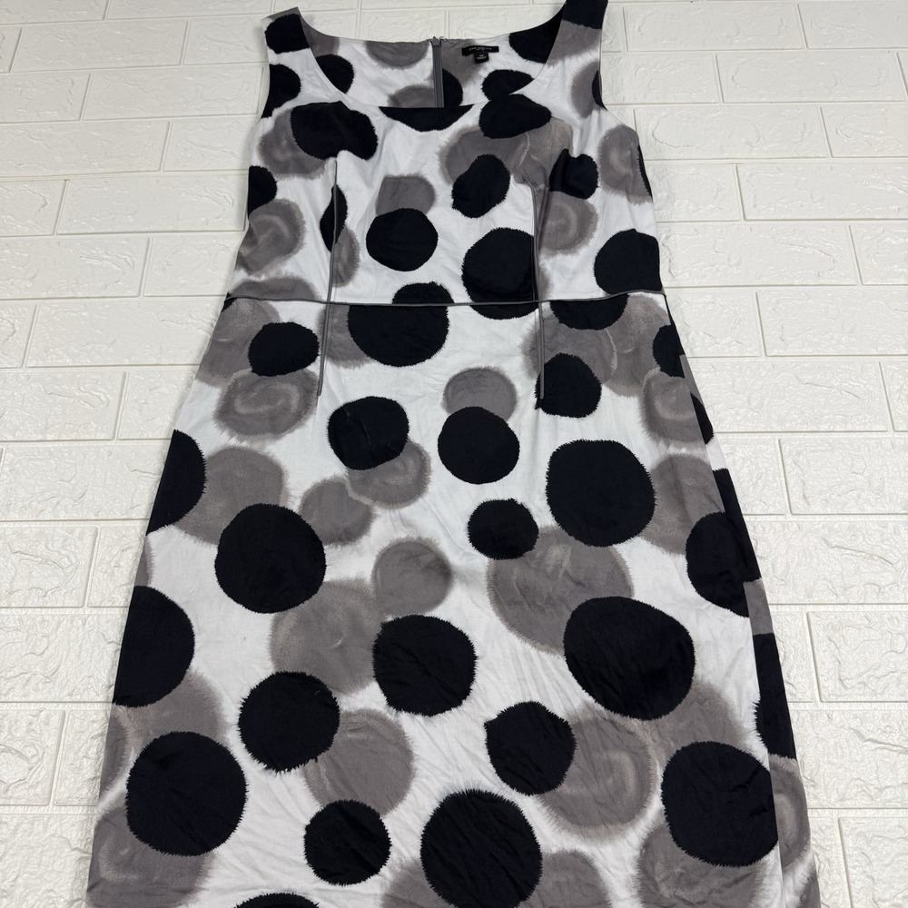 Ann Taylor Black Gray Dot Cotton Sleeveless Womens Lined Sheath Dress Size 10